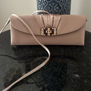 Talbots Elegant Beige Satin Crossbody/Clutch with Embellished Detail